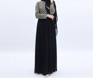 Turco modesto en línea gasa alta cintura islámica musulmana <span class=keywords><strong>ropa</strong></span> mujer vestido negro Abaya Maxi vestidos - Product Image 6