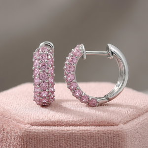 Pendientes de Aro de Plata 925 con Circonita Cúbica Rosa, Corte Brillante, Engaste de Garras, Clásicos para Mujer, Uso Diario, Regalo de Compromiso o Boda - Product Image 3