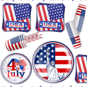 Vajilla al por Mayor para el Día de la Independencia, Platos de Papel con la Bandera Americana, Vajilla Roja, Blanca y Azul para el 4 de Julio, Platos Desechables - Product Image 1