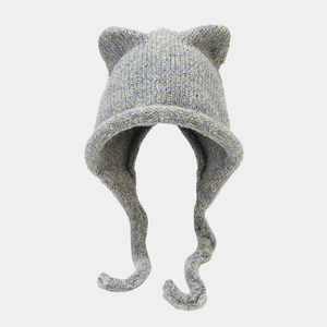 Herbst Winter Warmer Gehörschutz Strick mütze Designer Logo Acryl Katzen ohren Mütze <span class=keywords><strong>Hand</strong></span> gezeichnet 3D Stickerei Brief Charakter - Product Image 2