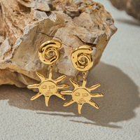 Pendientes Colgantes Grandes con Diseño de Sol, Pendientes de Espiral Oceánica con Concha, Impermeables, Chapados en Oro de 18k, de Acero Inoxidable para Mujer