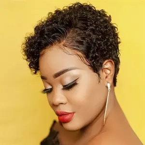 Hot Sale 100% Brazilian Hair Short Machine Made Wig Pixie Cut Curly Wig Natural Color Remy Human Hair Wigs For Black Women