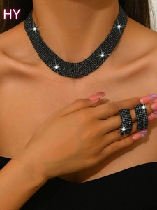 Ensemble de bijoux de luxe HY pour soirée, fiançailles et mariage, plaqué <span class=keywords><strong>argent</strong></span> avec strass incrustés, comprenant boucles <span class=keywords><strong>d</strong></span>'oreilles et <span class=keywords><strong>collier</strong></span> - Product Image 4