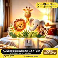 Veilleuse LED en plastique OEM d'usine, animaux de la savane, rotative à 360°, lumière douce et chaude, décor de chambre d'enfant, style dessin animé, taille moyenne