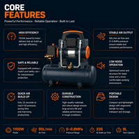 Compresseur d'air pour voiture, type piston sans huile, ODM/OEM, avec réservoir de 9 L, puissance de 1100 W, débit d'air de 90 L/min, pour usage professionnel