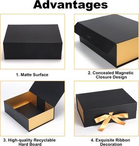 Cajas de Regalo Rectangulares Plegables de Cartón Personalizables con Tapas de Cierre Magnético, Cinta Negra y Dorada <span class=keywords><strong>para</strong></span> Bodas, <span class=keywords><strong>Cumpleaños</strong></span>, Día de la Madre - Product Image 4