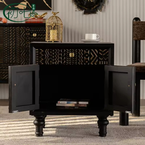 Table de chevet en bois massif de luxe moderne belge, tiroirs, sculpture rétro noire, armoire de rangement, petite chambre à coucher, <span class=keywords><strong>meubles</strong></span> de maison - Product Image 2
