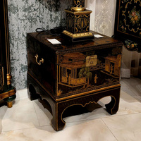 Yips LD-2505-2397 Table console en bois massif style Chinoiserie, meuble sur pied, salon, style Mid-Century Modern, paysage peint à la main