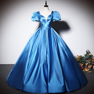 Blue Satin Ball Gown Sweetheart Neckline Empire Waistline Women Evening Dress For Art Exams Annual Meetings - Product Image 1