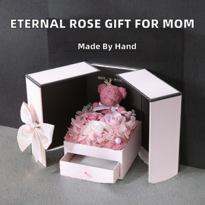 Rosas Secas <span class=keywords><strong>Rosa</strong></span> Eterna Más Vendidas en 2025, con Collar, Regalo de Graduación, Hechas a Mano, en Forma de Oso - Product Image 2
