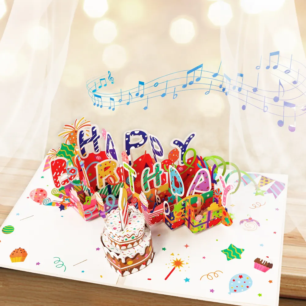 Winpsheng Design creativo candela soffiabile musicale 3d Pop Up biglietto di auguri di buon compleanno