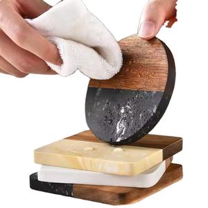 2025 nouveau AY Logo écologique 10 cm bois marbre sous-verres <span class=keywords><strong>ardoise</strong></span> sous-verres ensemble sous-verre napperon cuisine accessoires porte-gobelet - Product Image 2