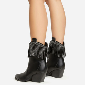 <span class=keywords><strong>Stivali</strong></span> da Cowboy con strass alla moda da donna <span class=keywords><strong>stivali</strong></span> con <span class=keywords><strong>tacco</strong></span> <span class=keywords><strong>medio</strong></span> in pelle di tendenza - Product Image 2