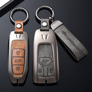Genuine Leather For Audi Key Case With Keychain A4L/Q5L/Q7/A4/A5 Zinc Alloy Key Cover Leather Key Case Protector Car Key Holder