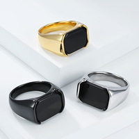 Bague en acier inoxydable de 13mm, argent, or, pierre carrée noire, bague en acier inoxydable, bagues pour doigts 1054
