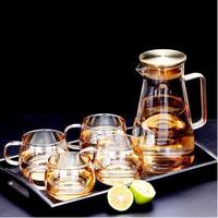 Ensemble de théière en verre transparent de luxe résistant aux hautes températures pour la maison et les fêtes, avec tasses, idéal comme cadeau