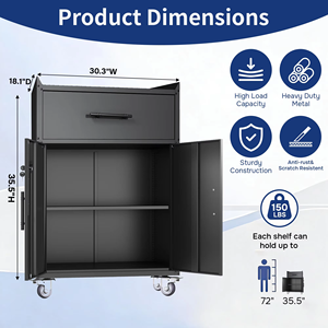Armoire de rangement en métal moderne avec roulettes, étagères réglables, serrure, acier robuste, écologique, multifonctionnelle, pour outils et utilités - Product Image 2