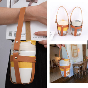 ปลอกหุ้มแก้วน้ำแบบสายสะพายหนัง PU สำหรับขวดน้ำขนาด 500 มล. และ 350 มล. - Product Image 1