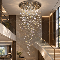 Lustre moderne de luxe en acier inoxydable avec cristaux LED, grand luminaire suspendu pour plafond haut, lampe suspendue pour villa, escalier