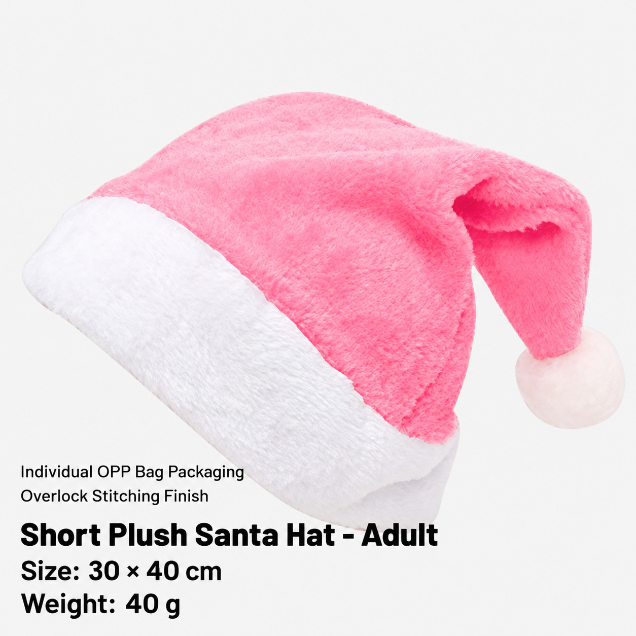 Bonnet de Noël en peluche rose (pour adultes)