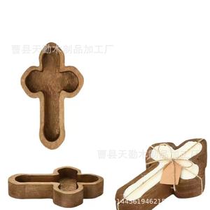 Porte-bougie en bois, décoration créative en forme de croix pour les fêtes, ornement de bureau, chandelier, bol à bougie en bois massif - Product Image 1