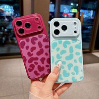 Casing Akrilik Motif Leopard Warna Polos Anti Panas untuk iPhone 17 16 15 14 18 Pro Max, Cover Bumper Anti Gempa dengan Jendela Besar