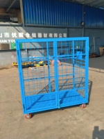 Chariot d'entrepôt robuste bleu à 4 côtés, conteneur à roulettes de sécurité, chariot de logistique pour marchandises