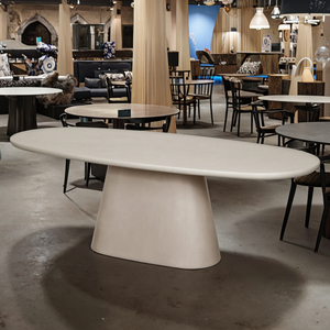 Wholesale KKL Model 6527 Luxury Modern Oval <strong>Dining</strong> Table <strong>Set</strong> <strong>6</strong> <strong>Chair</strong> Extendable in Cement Travertine for <strong>Dining</strong> <strong>Room</strong> - Product Image 1
