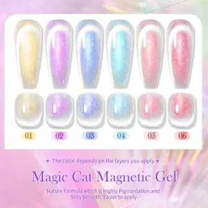 BORN PRETTY OEM Create Your Own Brand Silver Aurora Crystal Cat Magnetic Gel Nails Vegan Organic Cat Eye Gel Polish