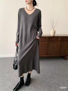 V Neck <strong>Knit</strong> Maxi Dress Long Sleeve Back Slit Design <strong>Sweater</strong> Set Regular Fit Soft Comfortable Fabric Breathable Women's - Product Image 3