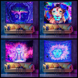 Tenture murale <span class=keywords><strong>Tapisserie</strong></span> lumière noire <span class=keywords><strong>Tapisserie</strong></span> fluorescente Animal Sky <span class=keywords><strong>Tapisserie</strong></span> colorée réactive aux UV Rougeoyante sous la lumière UV - Product Image 2