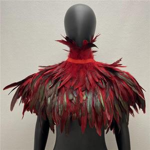 Mantello Gotico con Piume per Halloween, Sciarpa con Piume di Gallo e Gallina, Colletto Finto, Mantello per Mascherata - Product Image 3