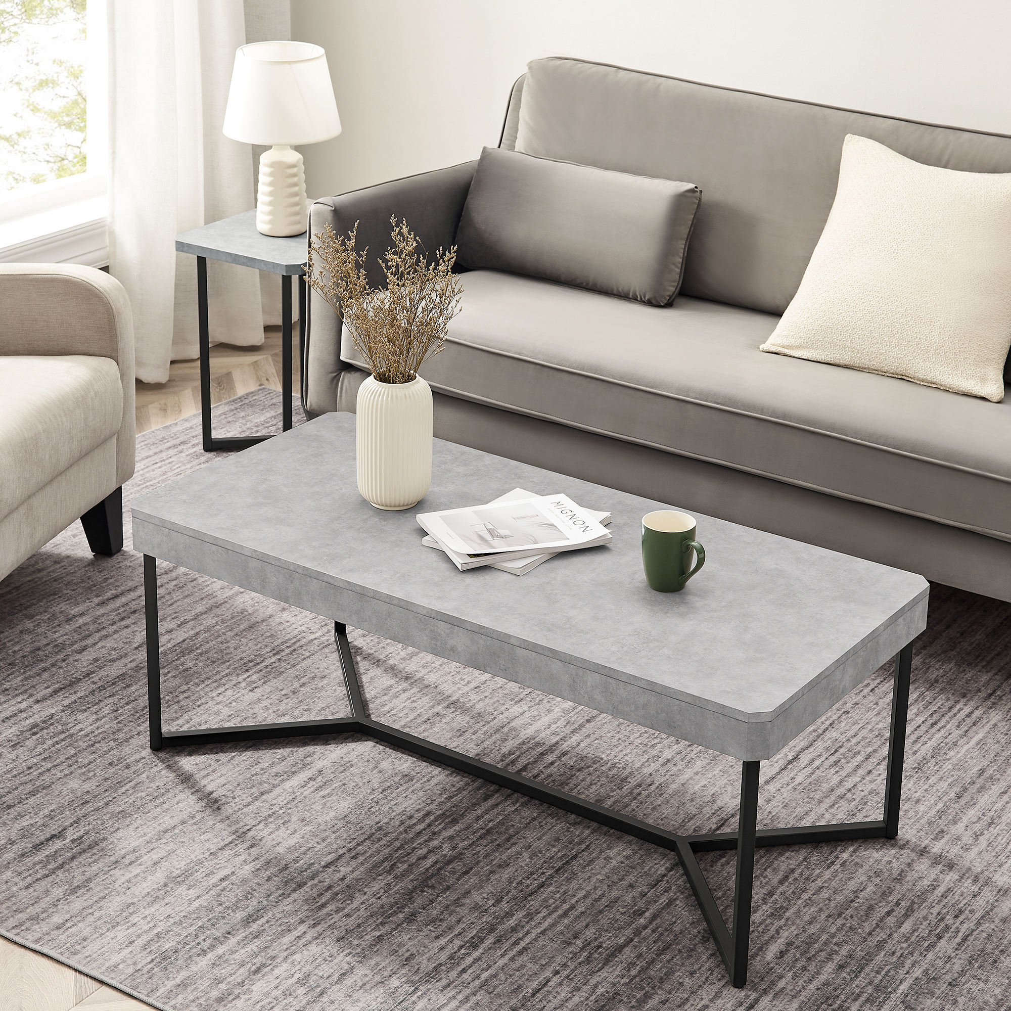 VASAGLE Simple 120cm Gray Coffee Table Living Room Household Basalt Coffee  Table