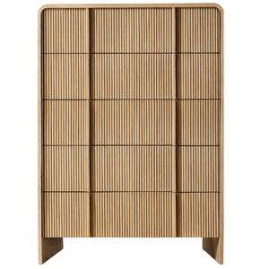 Cómoda Moderna de Madera Maciza Acanalada al por Mayor |   Cómoda alta de 5 cajones con diseño acanalado, proveedor indio - Product Image 1