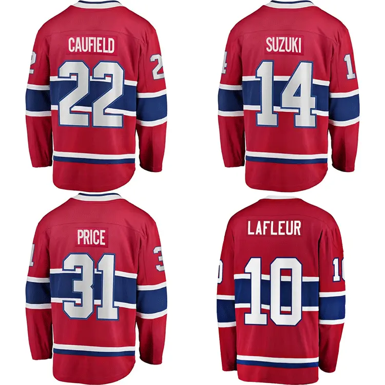 Atacado Canadien Jersey De Hóquei Dos Homens Costurados EUA Montreal Uniforme De Hóquei No Gelo 22 Caufield 10 Guy Lafleur 14 Nick Suzuki