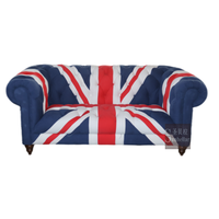 OEM ODM Traditionelles Vintage-Denim-Sofa-Set Wohnzimmermöbel England-Flagge Union Jack Chesterfield-Sofa 2-Sitzer mit Schwammfüllung