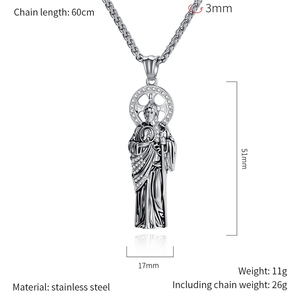 Collier Pendentif Saint Jude en Acier Inoxydable avec Zircon, Bijou <span class=keywords><strong>de</strong></span> Mode Chrétien Catholique Hip Hop pour Hommes - Product Image 6