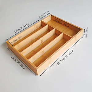 Bamboo Five Compartment Knife And Cookware <b>Box</b> <b>Drawer</b> Organizer Tableware <b>Storage</b> Rectangular Standing Type - Product Image 3