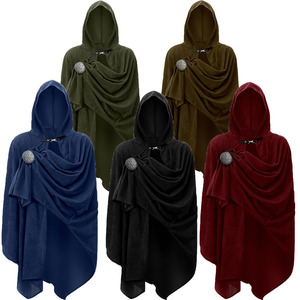 <span class=keywords><strong>Mantello</strong></span> con Cappuccio Medievale per Halloween, <span class=keywords><strong>Mantello</strong></span> Rinascimentale, Sciarpa Vichinga, Costume Retrò, Sciarpa Lavorata a Maglia con Texture Waffle e Spilla - Product Image 2