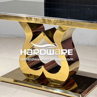 Juego de Mesa de Comedor de Vidrio Moderno y Lujoso de Acero Inoxidable Dorado para Dos Personas, Ideal para Eventos y Banquetes