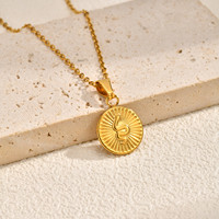 Collar de Acero Inoxidable 316L con Medallón de Serpiente en Oro de 18K, Colgante de Moneda con Diseño de Rayos de Sol, Joyería Mística Vintage Impermeable para Mujer