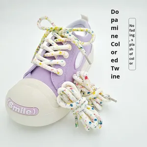 Par de cordones de poliéster de 6 mm con diseño de salpicaduras de tinta coloridas para zapatillas blancas, mocasines y zuecos, redondos y gruesos - Product Image 3