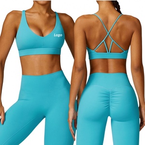 Sujetador deportivo con tiras en la espalda Logotipo personalizado Sujetador de yoga para <span class=keywords><strong>mujer</strong></span> Top de entrenamiento de alto impacto Gimnasio Activewear Fitness Top - Product Image 1