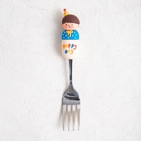 Ensemble polyvalent et durable de cuillères et fourchettes en acier inoxydable avec manche en silicone motif dessin animé pour desserts, café, fruits – Ustensiles de table domestiques