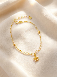 Pulsera <span class=keywords><strong>de</strong></span> Oro Sólido 18K con Dije <span class=keywords><strong>de</strong></span> Flor, Cadena Ajustable <span class=keywords><strong>de</strong></span> 18CM con Sello AU750, Joyería Fina para Uso Diario para Mujer - Product Image 3