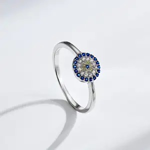 Турецкий Амулет Удачи, ювелирное украшение из драгоценных камней, 925 стерлингового серебра, кольцо с голубым злом, циркониевым кольцом