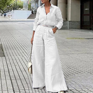 קיץ מזדמנים גבוהה ללבוש מכנסיים רופפים צבע מוצק פיצול-מפרק רגל רחב מכנסיים - Product Image 6