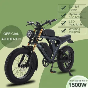 Wholesale New Vintage American Retro Fat Tire 20x4.0 Inch 1500W 45km/h 48/52V Electric Motorcycle Street Legal E Bike For Adults