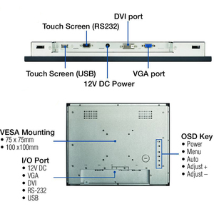 Advantech IDS-3215 loạt 15 "XGA công nghiệp bảng điều chỉnh gắn màn hình 15 inch cảm ứng màn hình màn hình với VGA <span class=keywords><strong>DVI</strong></span> Giao Diện Kép - Product Image 3