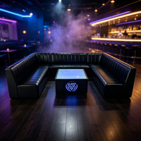 Ensemble de canapés en cuir PU noir en forme de U pour discothèque, mobilier de salon VIP commercial, table basse avec logo lumineux LED, bar, KTV, restaurant